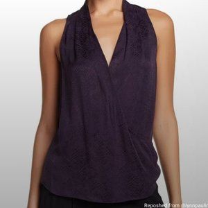 RAMY BROOK Meredith Jacquard Silk Blend Blouse purple eggplant top NWT small